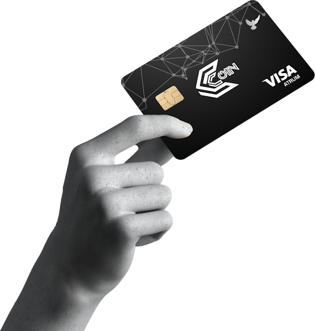 CCcoin Network hand with Atrum card